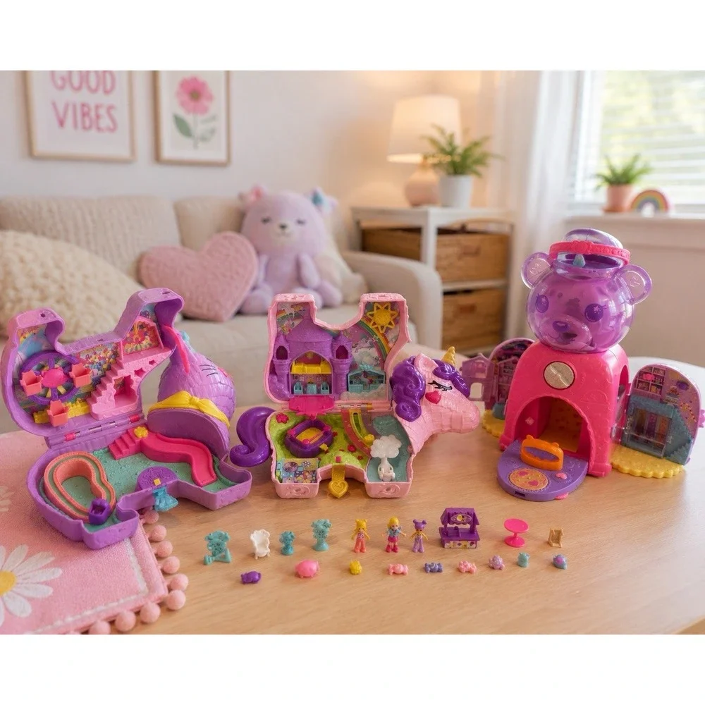Polly Pocket Bundle‎ Lot 3 Compacts Dolls Accessories READ Description